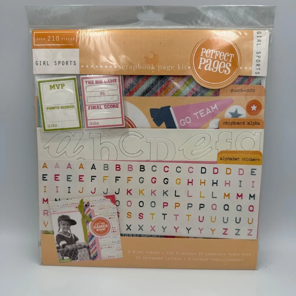 Perfect Pages Girl Sports Scrapbook Page Kit 210+ Pcs 8x8 Paper Stickers 46370